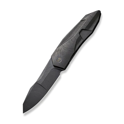 WE Knife Solid  Black Stonewashed With Etching Pattern Titanium