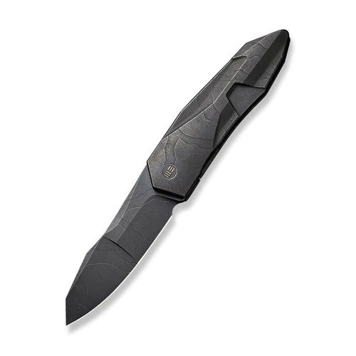 WE Knife Solid Black Stonewashed With Etching Pattern Titanium WE Knife Solid Black Stonewashed With Etching Pattern Titanium