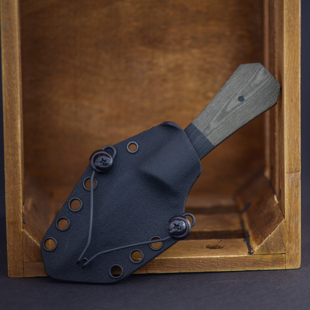 Aux MFG Pocket Bowie Slim Damascus Black - Green Micarta  – Image 1