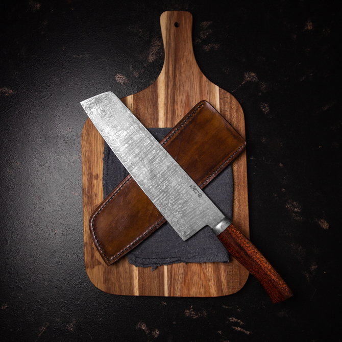 Ramon Hanelt Santoku Knife damascus #92 Klinge, Waffe, Schneidbrett, Essen, Messer