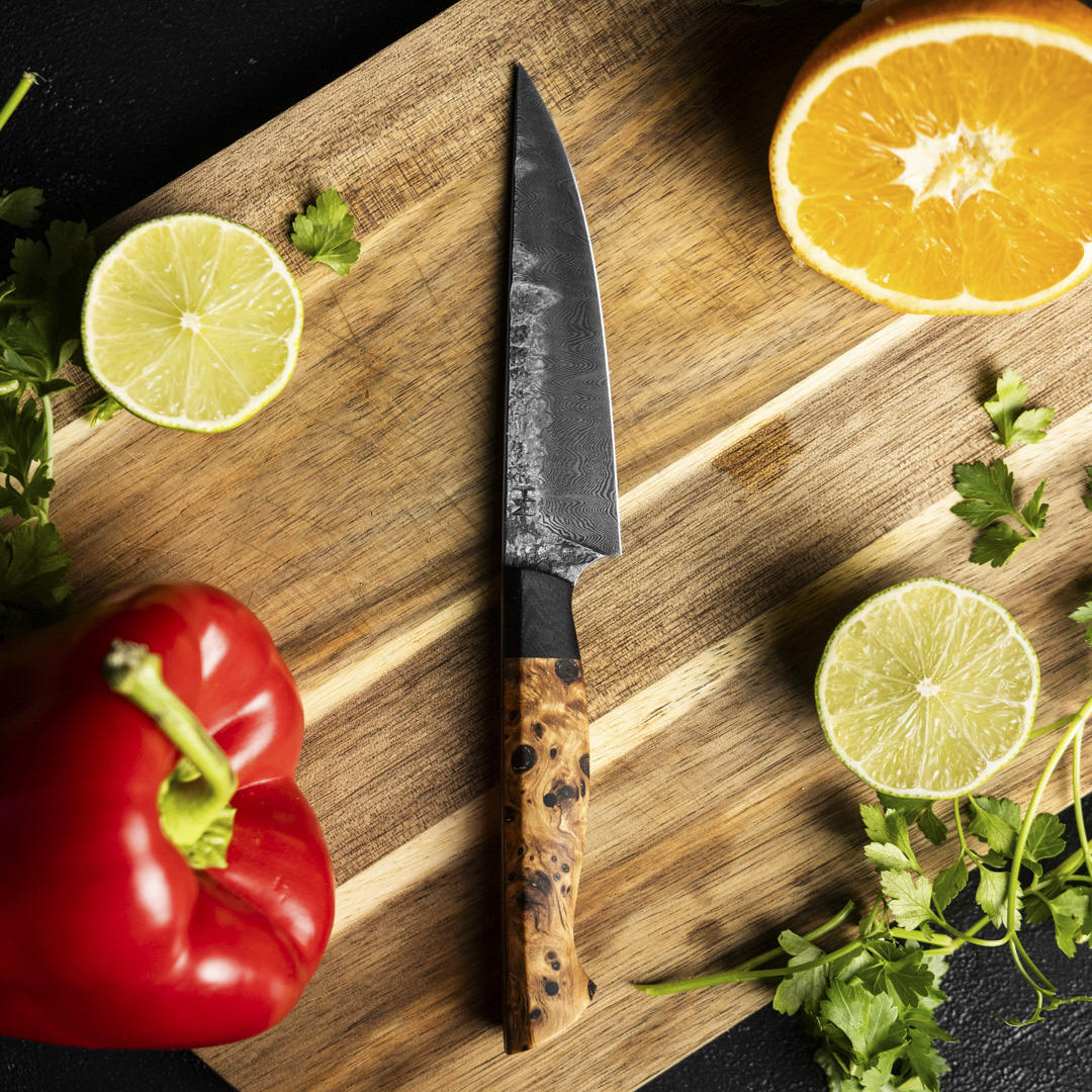 Martin Huber Vegetable Knife Damascus Light Poplar Zitrusfrucht, Essen, Obst, Klinge, Messer