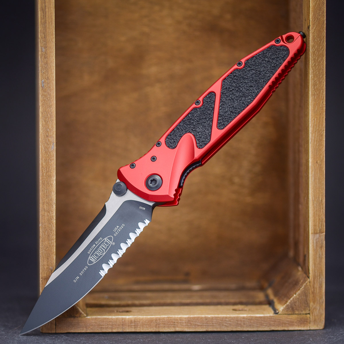 Microtech Socom Elite S/E-M P/S, Half Serrations Aluminum Red Klinge, Waffe, Messer, Dolch