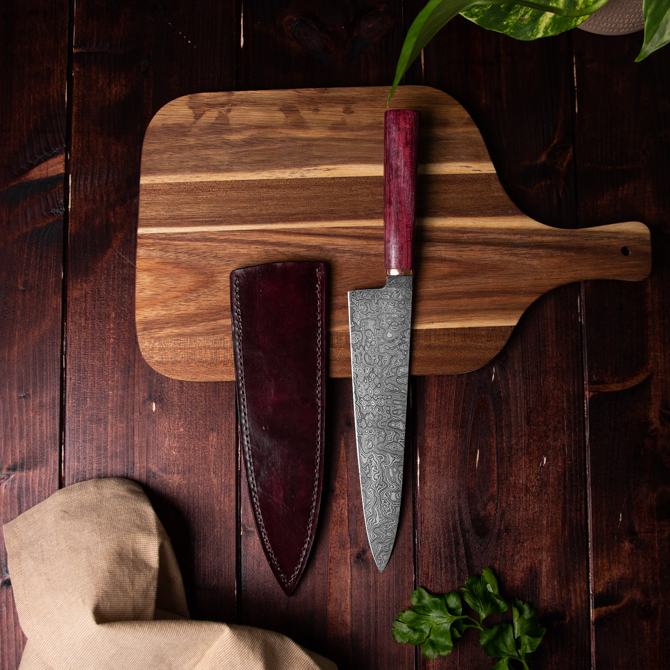 Ramon Hanelt chef's knife damascus #82 Klinge, Waffe, Messer, Schneidbrett, Essen