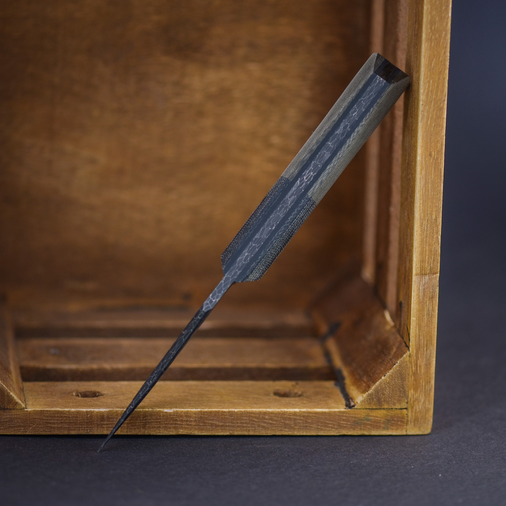 Aux MFG Pocket Bowie Slim Damascus Black - Green Micarta  – Image 4