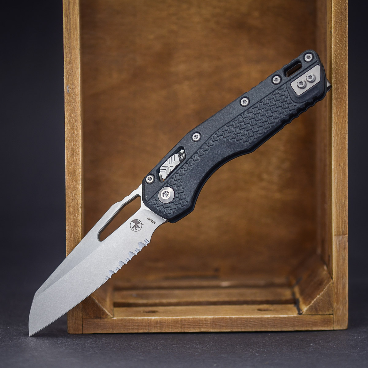 Microtech MSI S/E Tri-Grip Injection Molded Black Stonewashed Partial Serrated Klinge, Messer, Waffe, Dolch