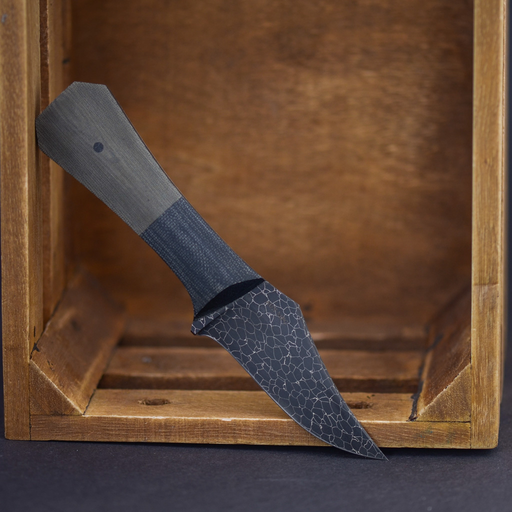 Aux MFG Pocket Bowie Slim Damascus Black - Green Micarta  – Image 3